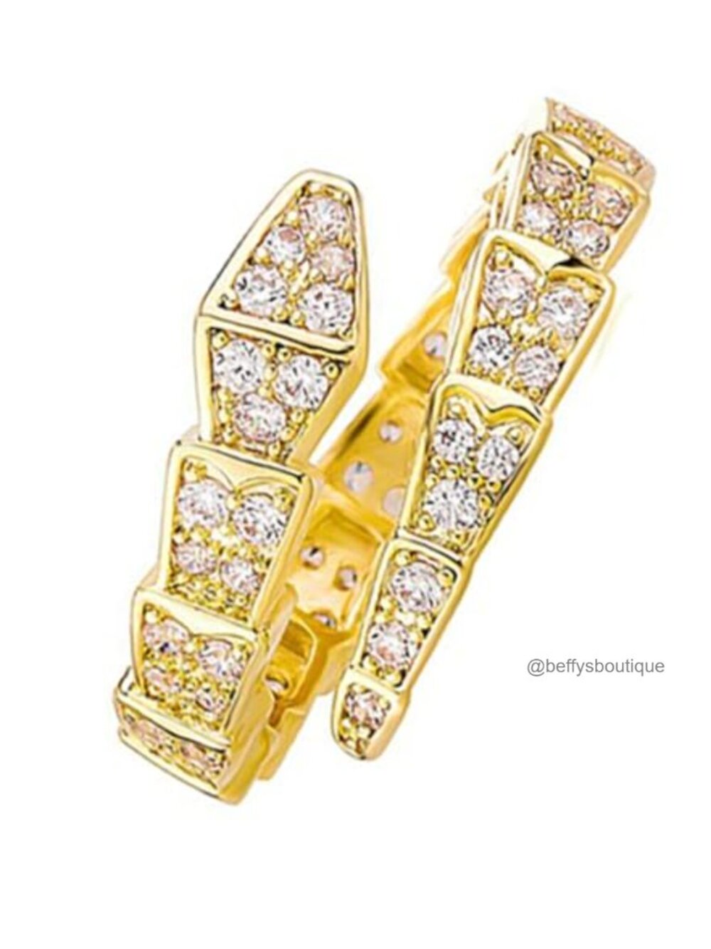 Gold Plated Snake Statement Ring Cubic Zirconia Adjustable Open Band